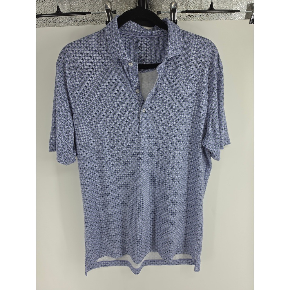 Johnnie-O Top Shelf Mens Purple Blue Geometric Floral Performance Polo Shirt M